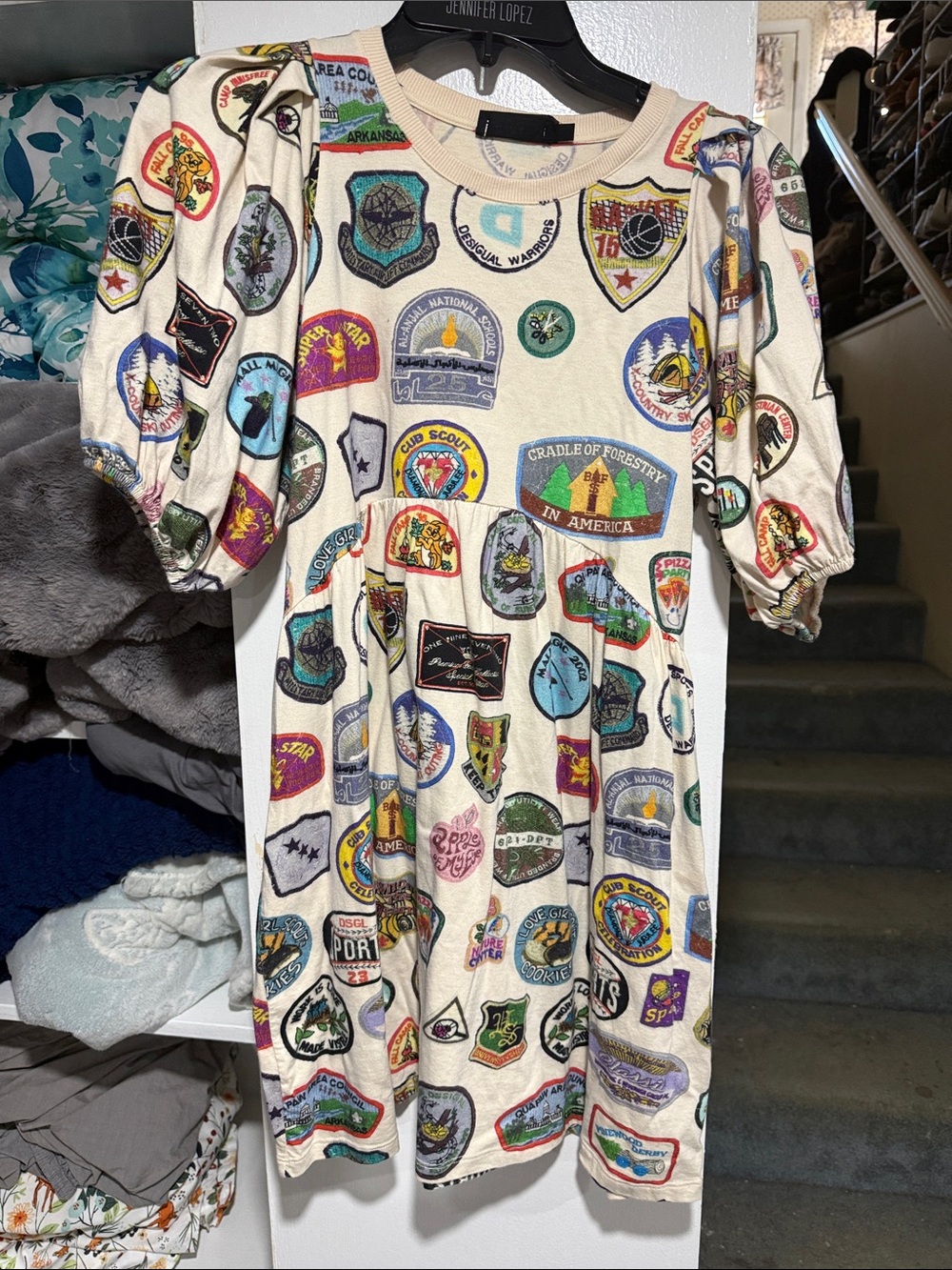 Desigual Cream Patchwork Badge Puff-Sleeve Nightgown